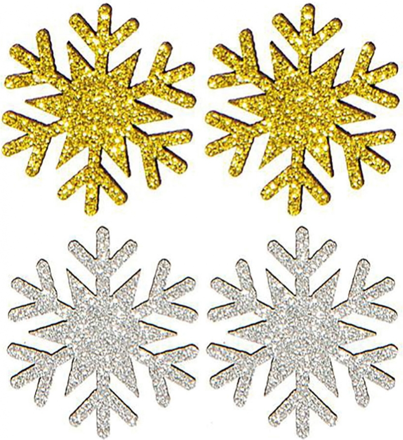 Fiocchi di neve glitterati  oro (12 pezzi)