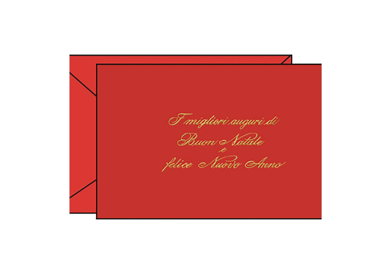 Biglietto Buon Natale e felice anno nuovo con scritte in oro. Confezione da 100 pezzi. vendita all'ingrosso e online