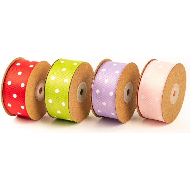 Nastro gros grain con pois, disponibile in diversi colori e misure. Vendita all'ingrosso e online