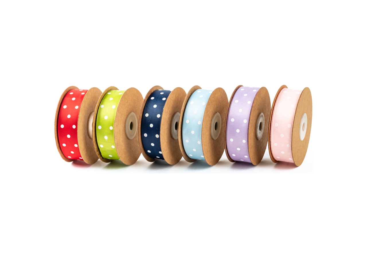 Nastro gros grain con pois, disponibile in diversi colori e misure. Vendita all'ingrosso e online