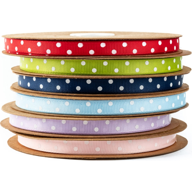 Nastro gros grain con pois, disponibile in diversi colori e misure. Vendita all'ingrosso e online
