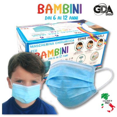 Mascherina Chirurgica Bambini Colori Assortiti (25 pezzi) Azzurra