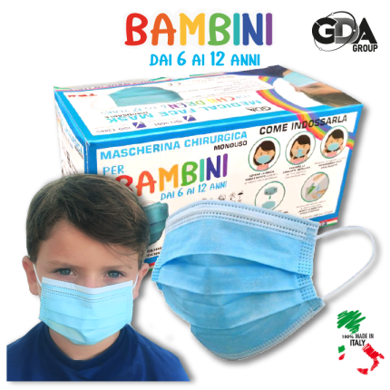 Mascherina Chirurgica Bambini Colori Assortiti (25 pezzi) Azzurra