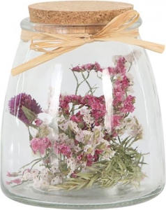 Bottiglietta in vetro con fiori secchi