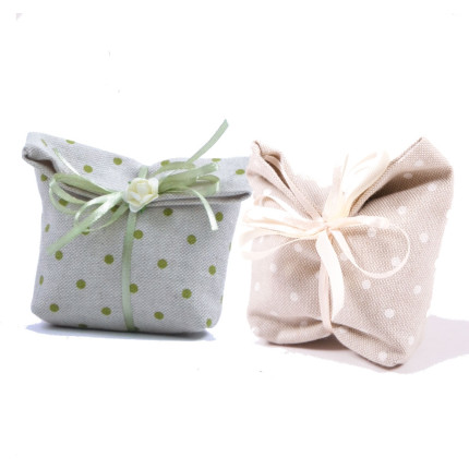 Sacchetti portaconfetti Panama con pois e base. Confezione da 10 pezzi