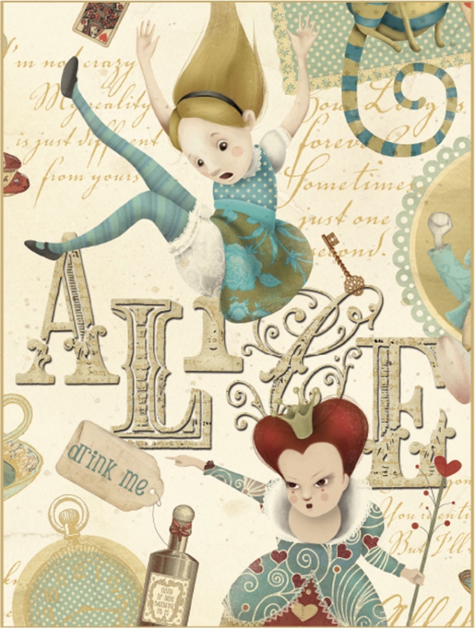 Foglio di carta da regalo fantasia Alice nel paese delle meraviglie