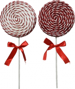 Lollypop rosso e bianco con gancio 36cm