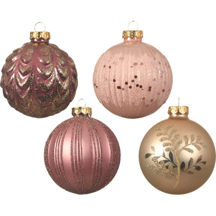 Pallina di Vetro Rosa con Glitter 8cm