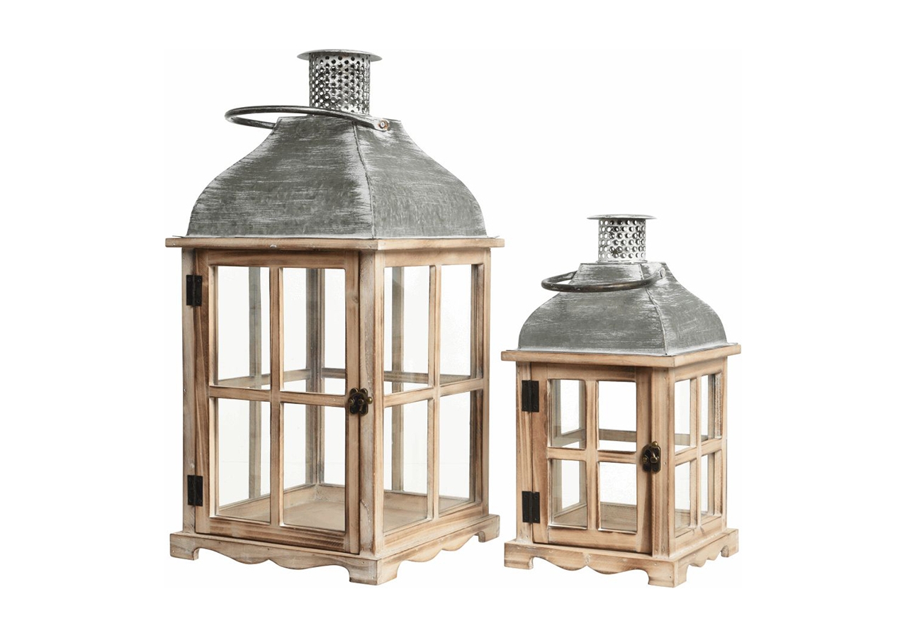 Stonebriar Set Di 2 Lanterne Decorative In Legno E Metallo Con Vetro | Rustiche Per Interni/Esterni Con Coperchio Apri Bile, Perfette Per Centrotavola - copertina