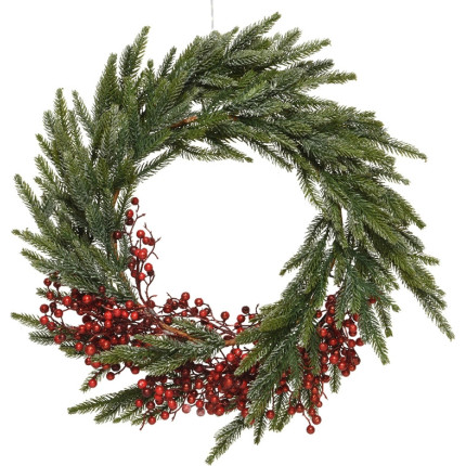 Corona di pino con bacche rosse