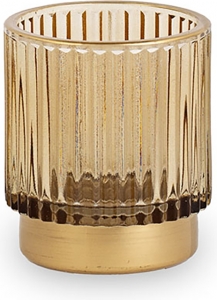 Porta t-light in vetro  a righe oro