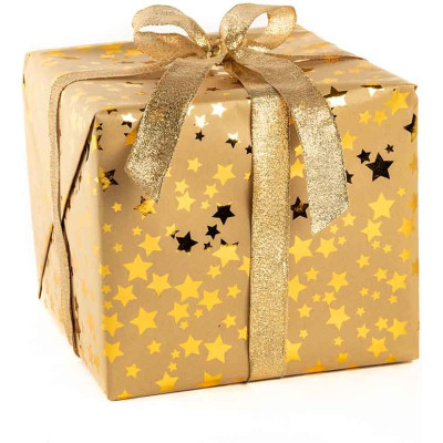 carta regalo metal kraft con stelle oro in confezione da 10 fogli