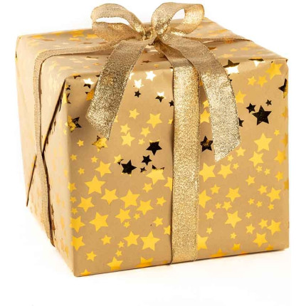 carta regalo metal kraft con stelle oro in confezione da 10 fogli
