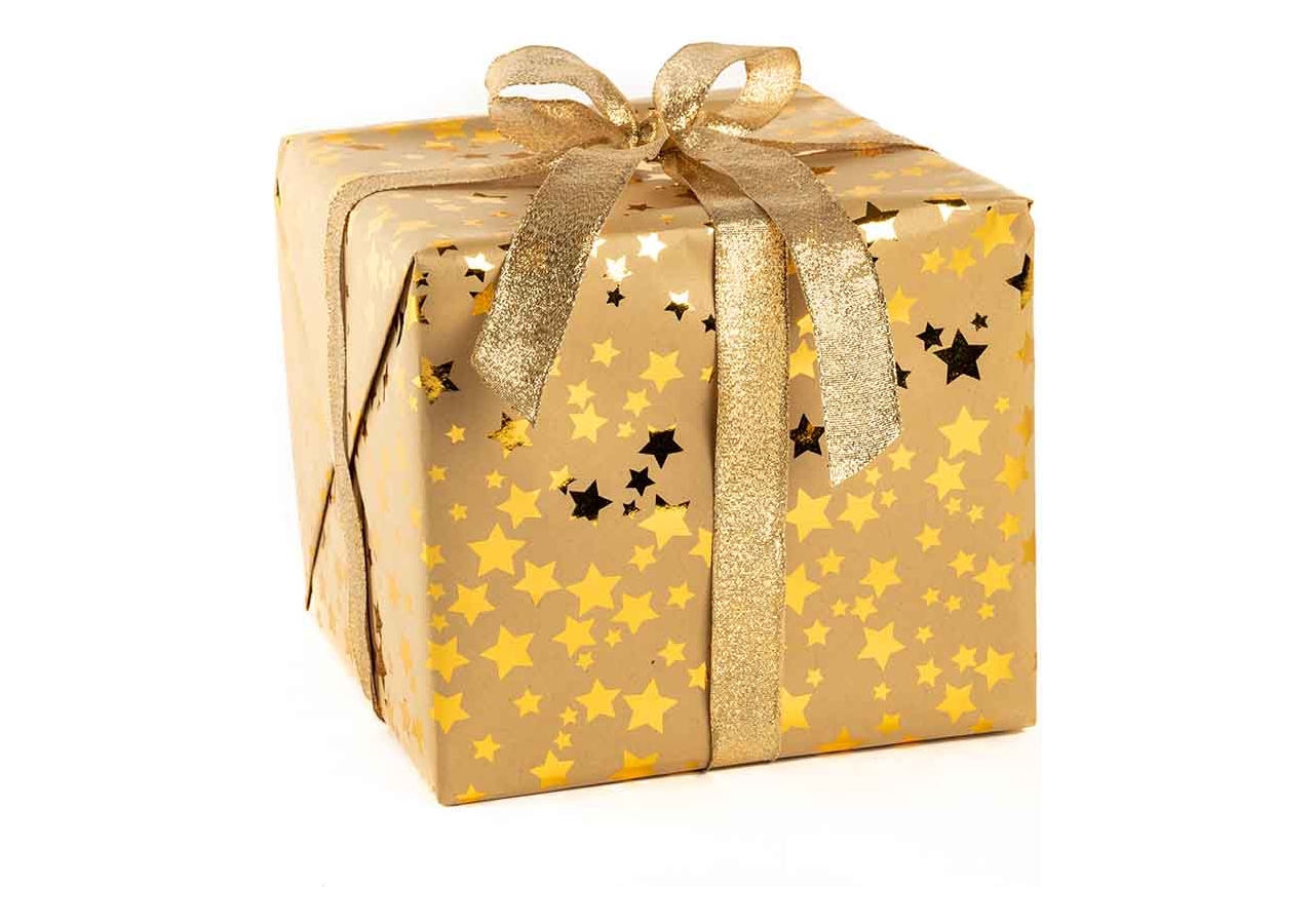 carta regalo metal kraft con stelle oro in confezione da 10 fogli