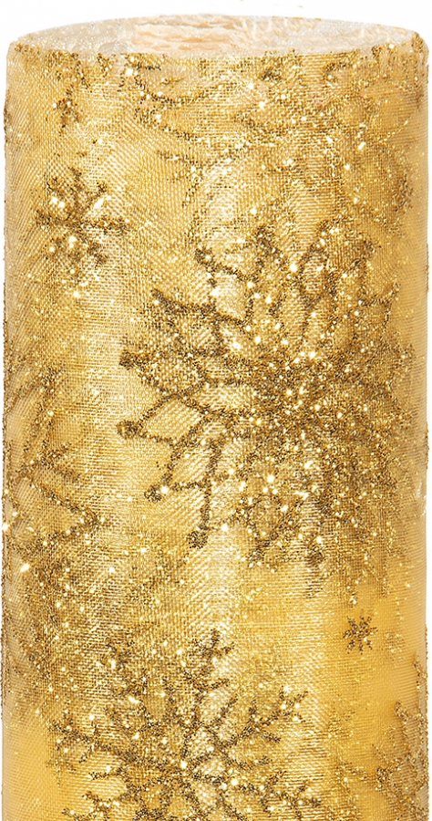 Bobina di organza oro con fiocchi di neve