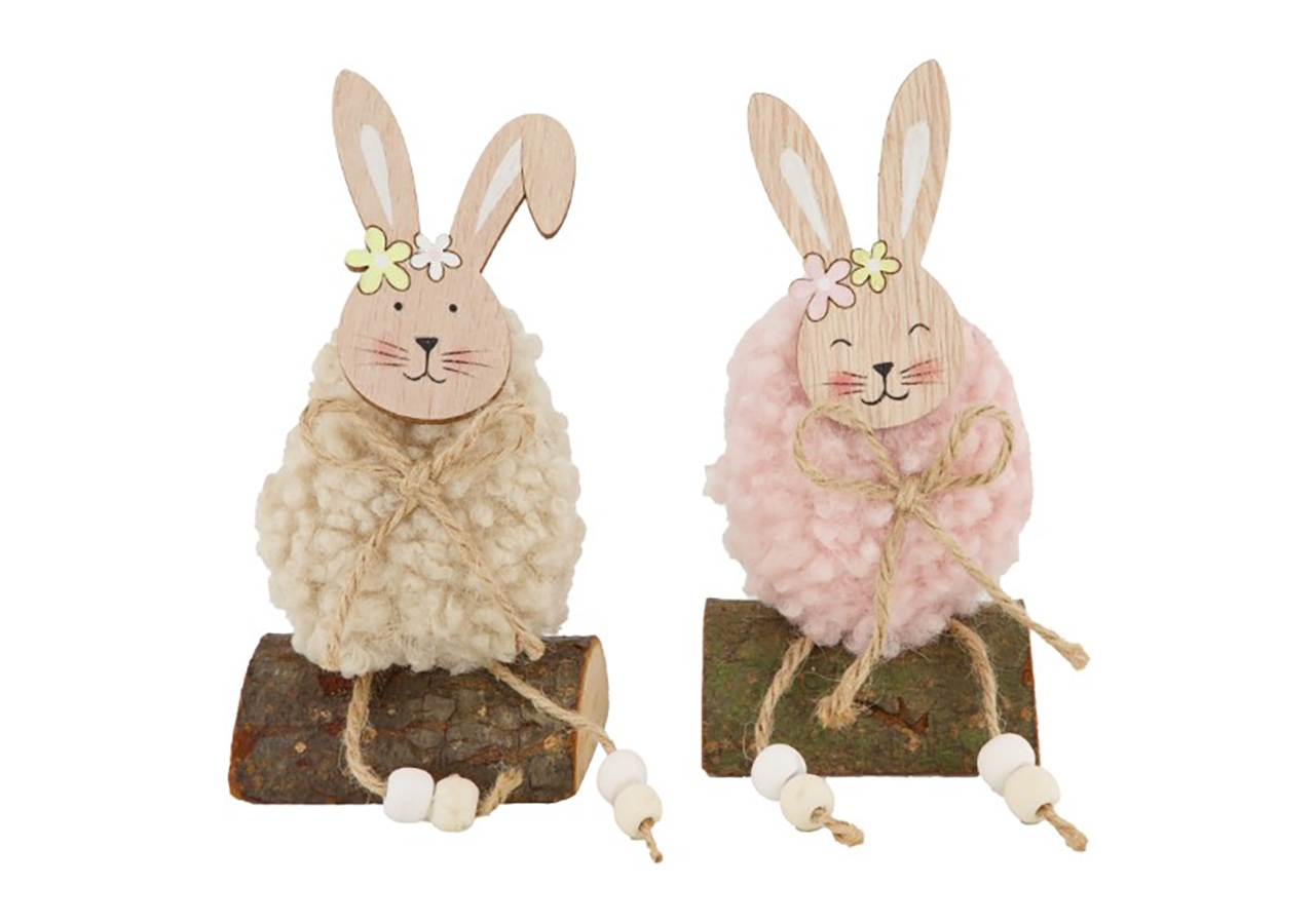 4 Decorazioni Pasquali In Legno A Forma Di Coniglietto Peep, Con Spago Di Iuta E Fiocco, Per Casa E Tavola - 2