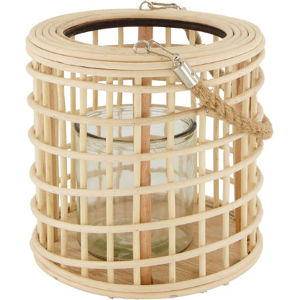 Lanterna in rattan con vasetto in vetro