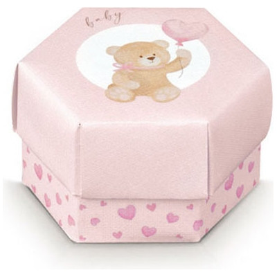 Scatola Esagonale Orsetto Rosa con Coperchio