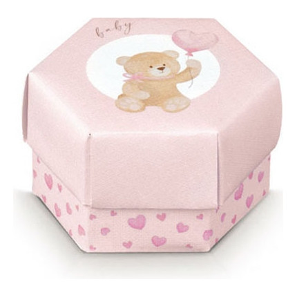 Scatola Esagonale Orsetto Rosa con Coperchio Scatola Esagonale Orsetto Rosa con Coperchio