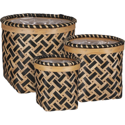 Cesto Tondo in Rattan Nero e Beige - 3 Dimensioni Disponibili