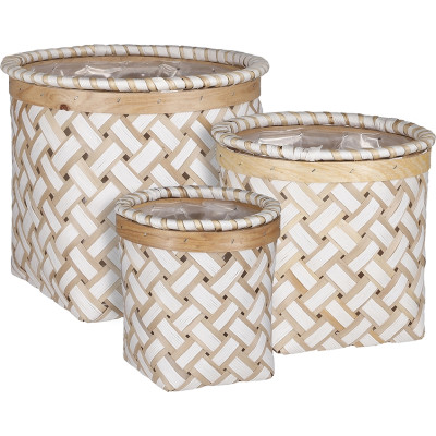 Cesto Tondo in Rattan Bianco e Beige