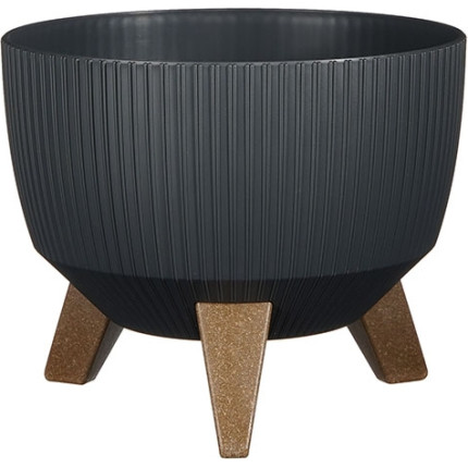 Vaso portapiante nero su tre piedi in legno