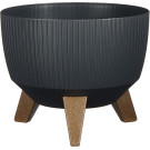 Vaso porta piante nero su tre piedi in legno