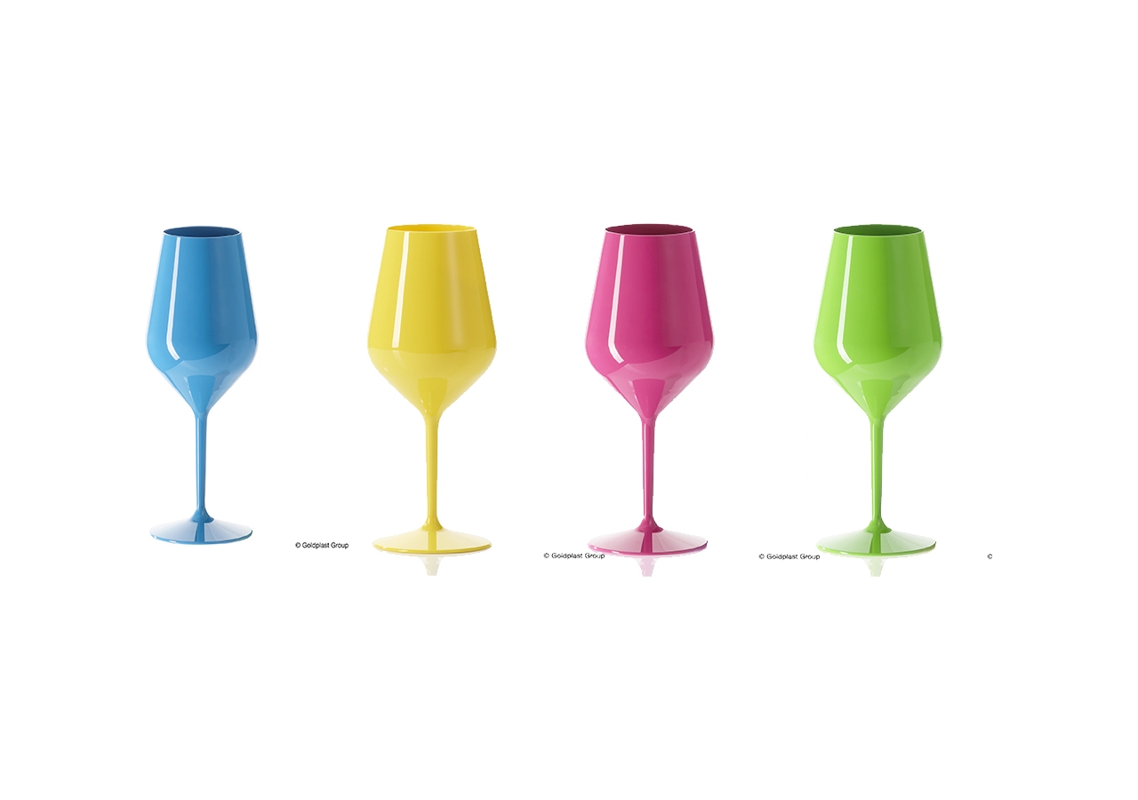 Bicchieri flûte, a calice, tumbler e Wine cocktail in plastica trasparente  e riutilizzabile., Crovegli