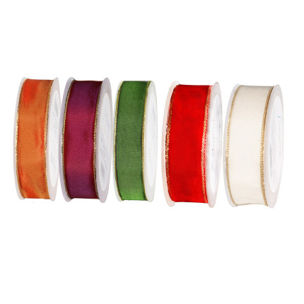 Nastro in raso animato con bordino oro- disponibile in più colori in due altezze-Vendita all'ingrosso online