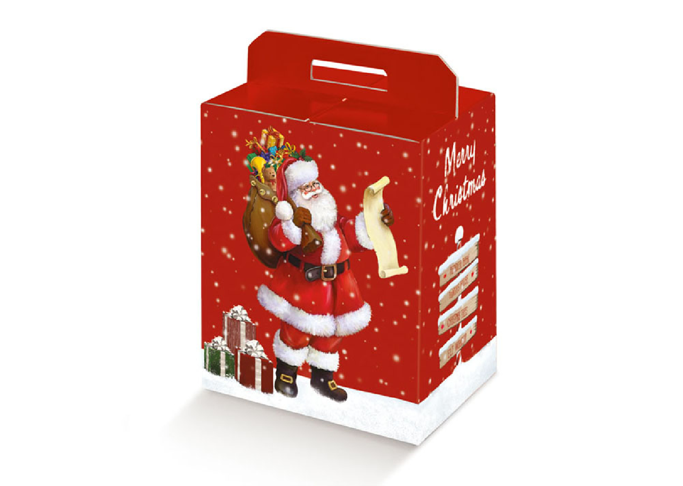 Scatola per panettone e bottiglia babbo natale