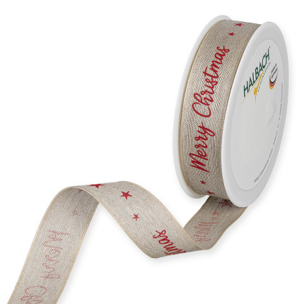 Nastro misto lino Merry Christams in rosso