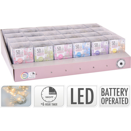 Filo 50 led a batteria colorati con timer Filo 50 led a batteria colorati con timer