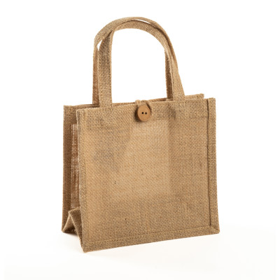 Shopper in juta con bottone avana 2