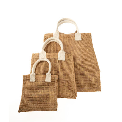 Shopper in juta a rete con manici in cotone