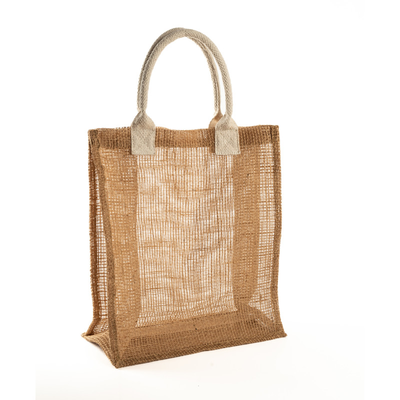 Shopper in juta a rete con manici in cotone