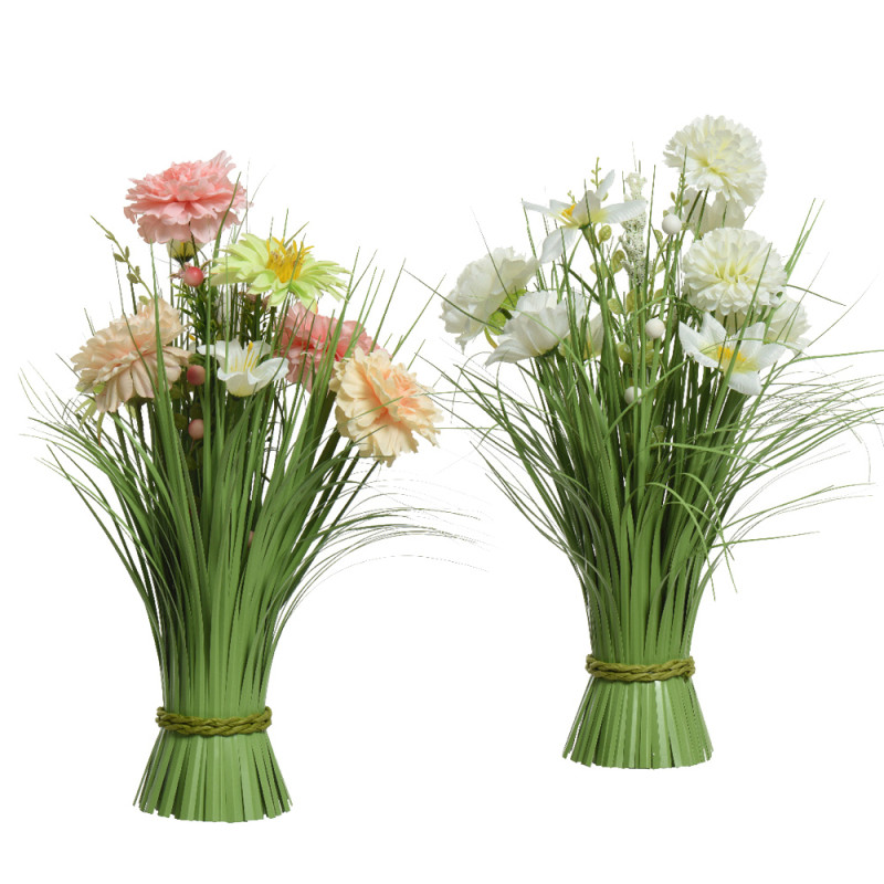 Mazzo erba e fiori bianchi 40cm