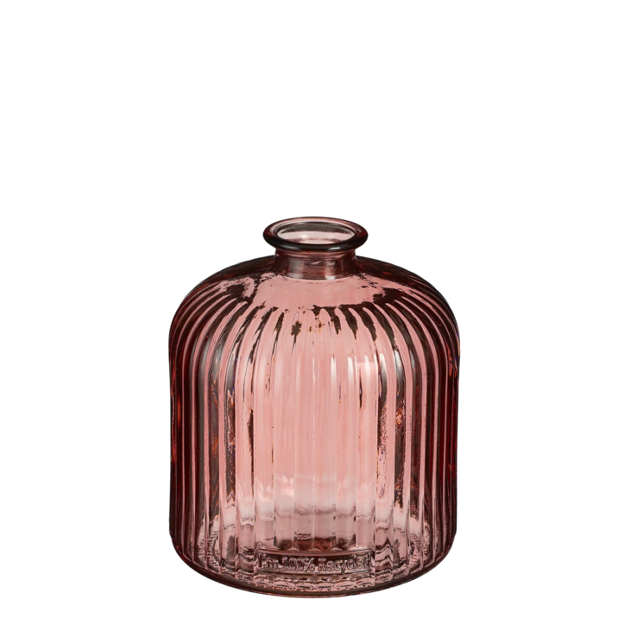Bottiglia in vetro riciclato rosa plisse' 18cm