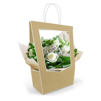 Sacchetto porta fiori in carta con finestra e cordino ritorto