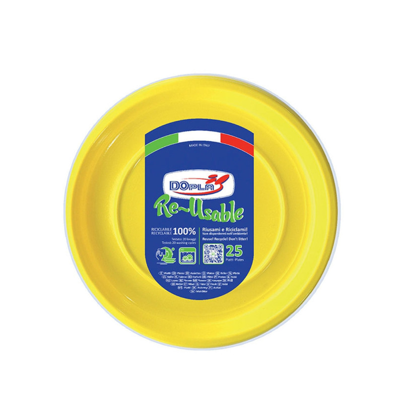 Piatti Piani in Plastica Colorati Riutilizzabili (25 Pezzi)