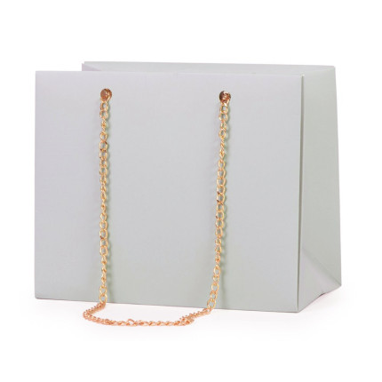 Borsa bianca con manici oro a catenella Borsa bianca con manici oro a catenella