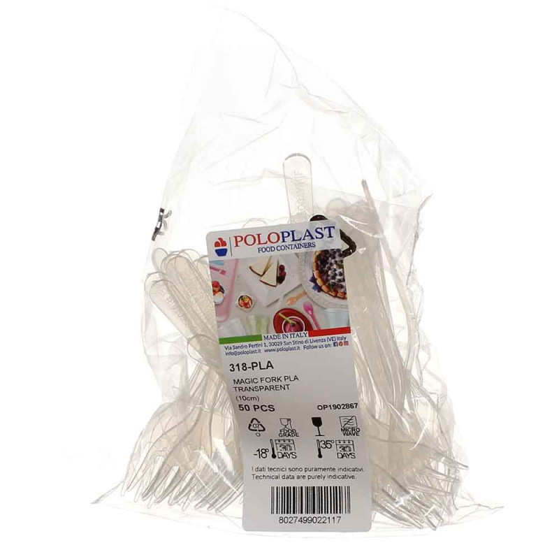 Forchettine trasparenti compostabili 10CM (50 pezzi)