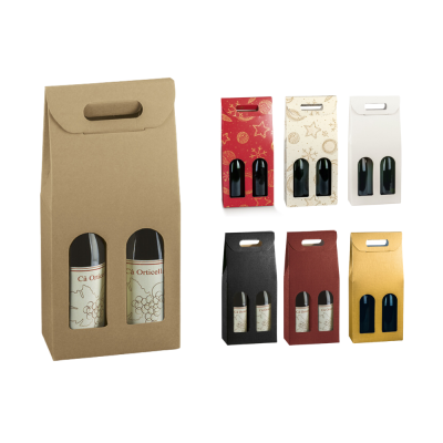 Scatola per due bottiglie in cartoncino con maniglia