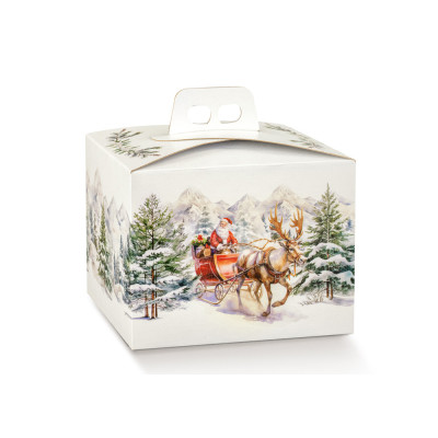 Scatola porta panettone Quadrella natalizia paesaggio