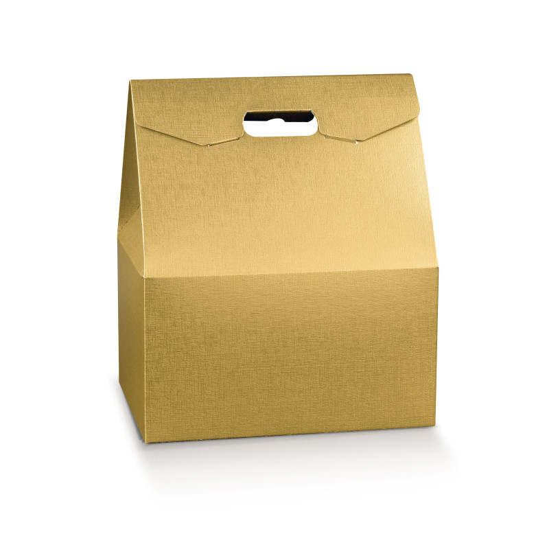 Baulotto Portapanettone e Bottiglia fibra oro