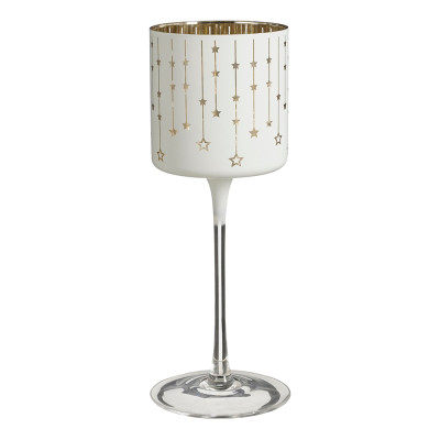 Calice hurricane bianco con stelline oro 25cm