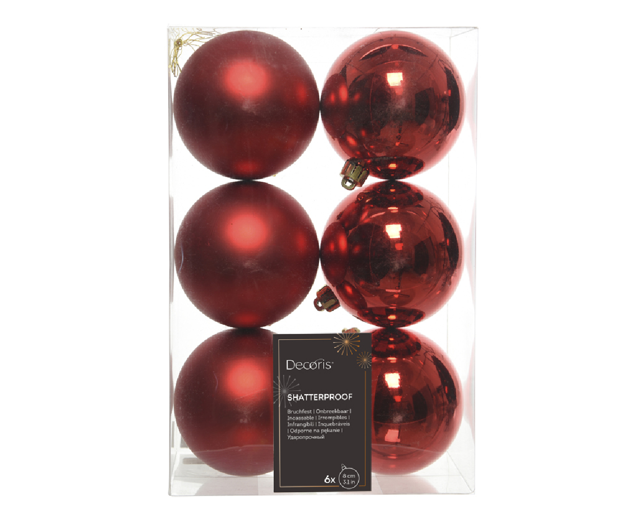 Palline per Albero di Natale rosso 8cm (6 pezzi)