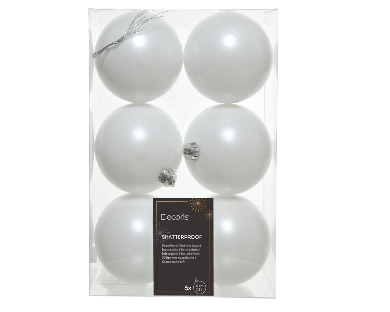Palline per Albero di Natale bianco 8cm (6 pezzi)