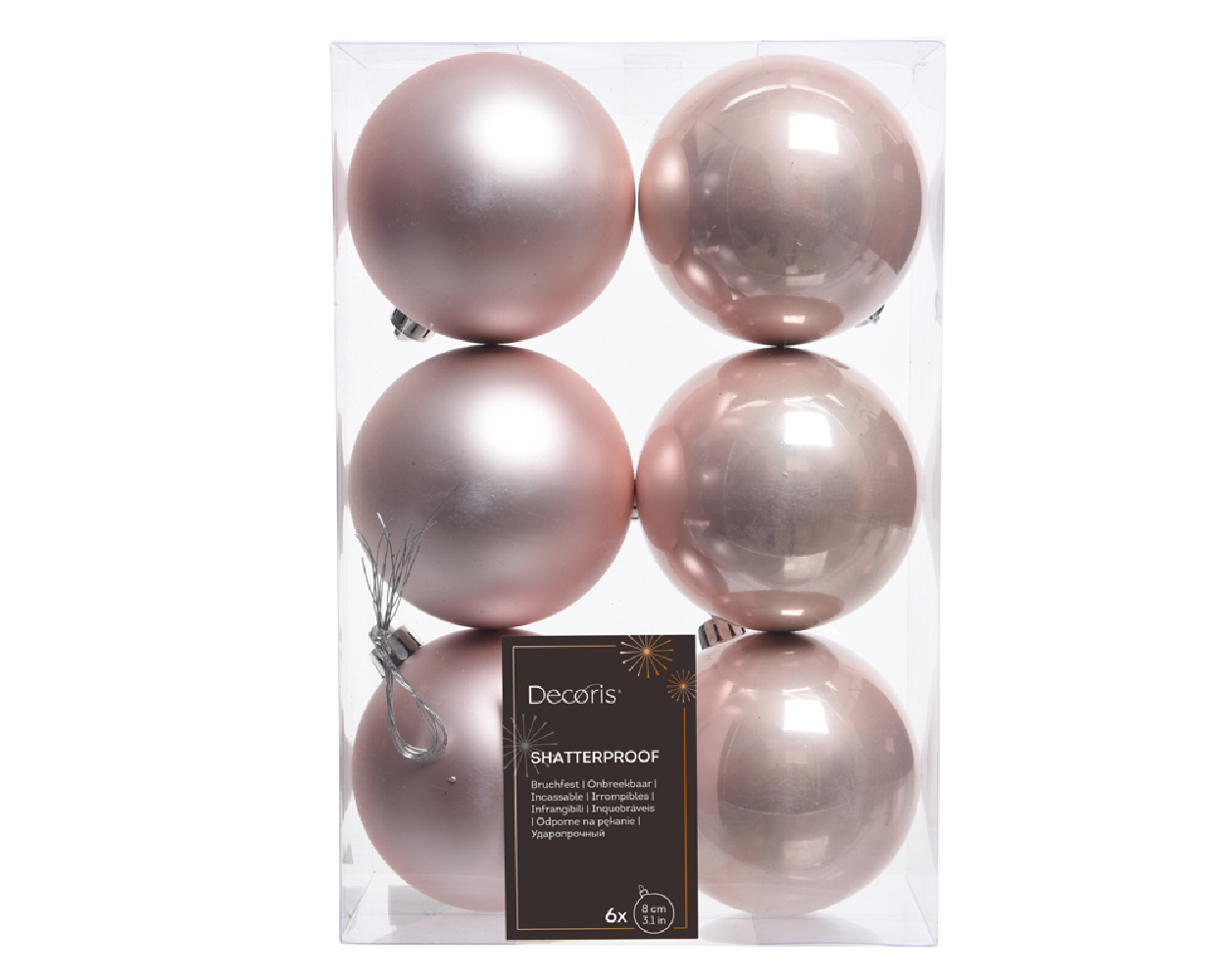 Palline per Albero di Natale rosa 8cm (6 pezzi)