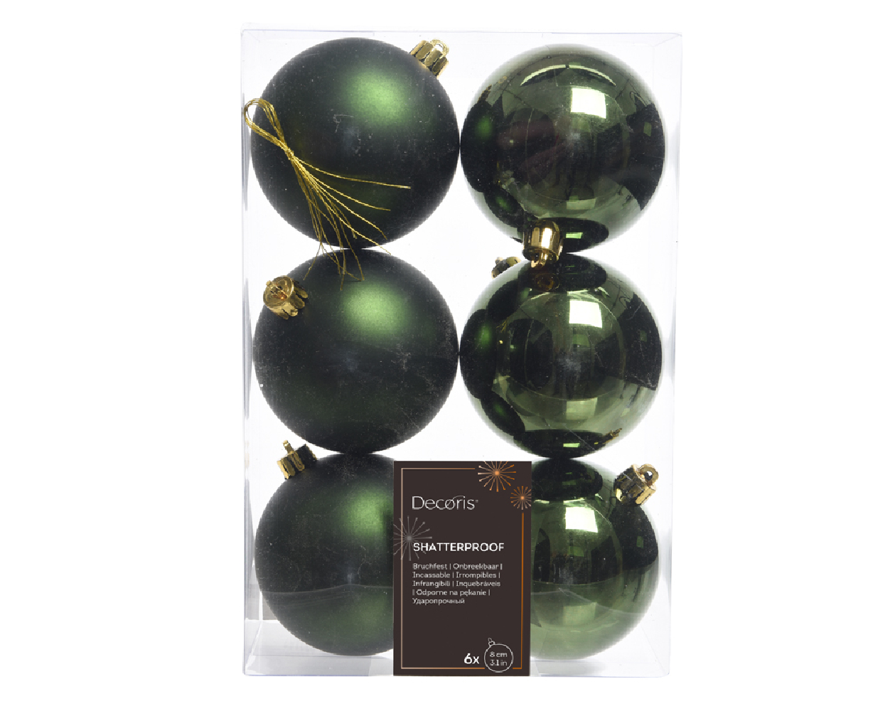 Palline per Albero di Natale verde 8cm (6 pezzi)