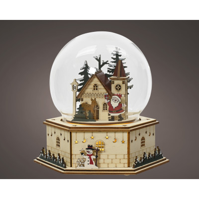 Sfera con paesaggio led in legno